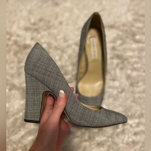 Saks Fifth Avenue Gray Plaid Heels